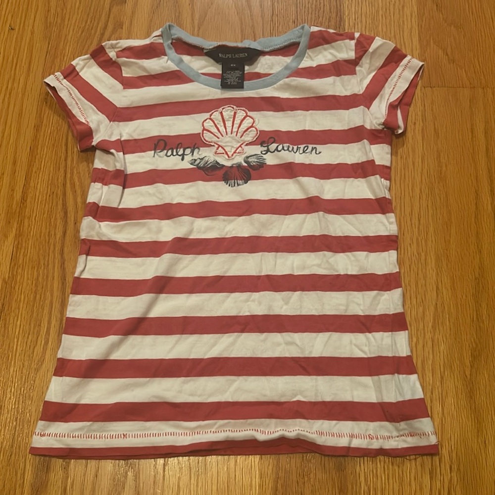 Ralph Lauren white and red striped shirt, size kids 6x